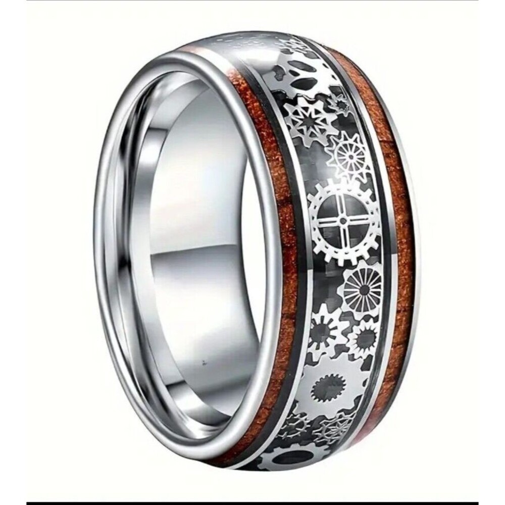 Men's Silver Ring surrounded with GEARS Size 8
